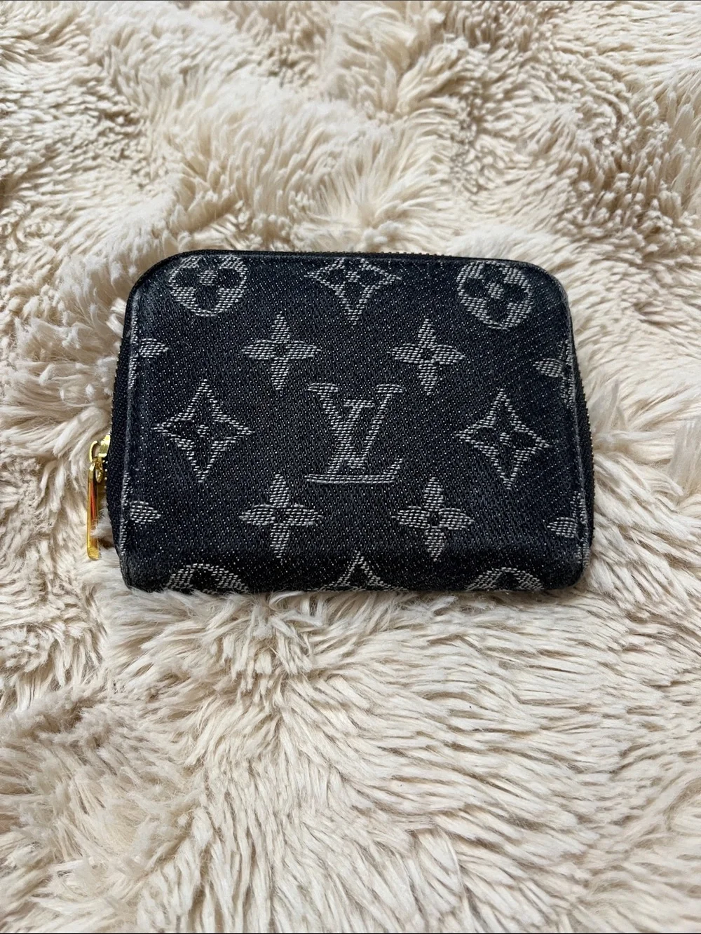 Louis Vuitton Black Monogram Denim Zip Coin Pouch with Gold Hardware